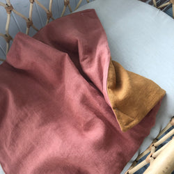 Terracotta stonewash linen with mustard stonewash linen bassinet/ pram blanket