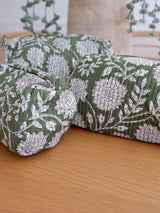 Green set of three makeup/ toiletry bags