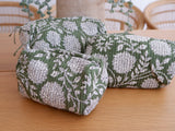 Green set of three makeup/ toiletry bags