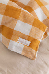 Mustard gingham 100% linen cot sheet