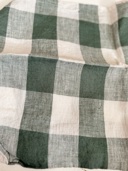 Forest gingham 100% linen toddler pillowcase