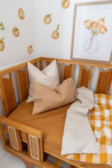 Mustard gingham with bone linen cot quilt