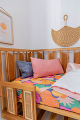 Bright floral linen cot sheet