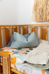 Sage linen with oatmeal linen cot quilt