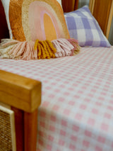Pink gingham flannel cot sheet