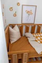 Mustard gingham with bone linen cot quilt