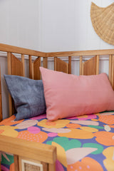 Bright floral linen cot sheet