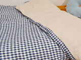 Navy gingham single quilt cover