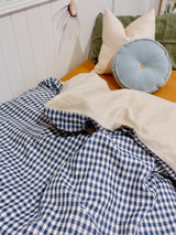 Navy gingham single quilt cover