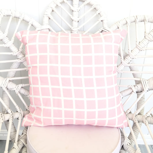 Pink grid cushion cover