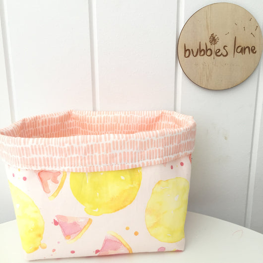 Pink lemonade with apricot lines mini fabric basket