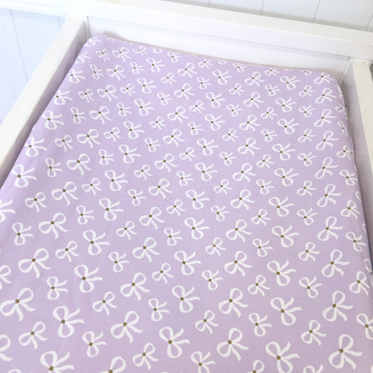 Lilac/gold bows bassinet sheet/ change table cover