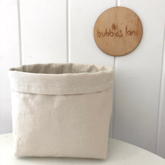 Bone 100% linen mini fabric basket