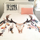Stag skull and feathers king quilt cover