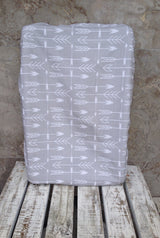 Grey archery, white with grey/black arrow, charcoal cross bassinet/change sheet