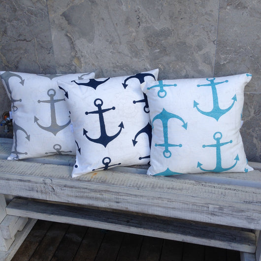 Grey anchor cushion cover, navy anchor cushion cover, aqua anchor cushion cover