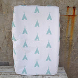 Charcoal featherland, white with mint teepee, mint cactus change mat sheet/bassinet sheet