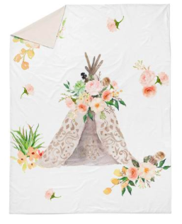Peach floral teepee double quilt cover