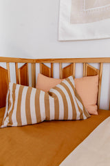 Cinnamon stripe linen cot sheet