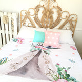 Pink floral teepee queen quilt cover