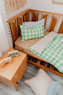 Green gingham 100% linen toddler pillowcase