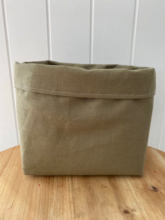 Sage green 100% linen fabric basket