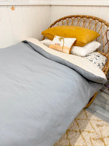 Duck egg blue with bone 100% linen single quilt cover