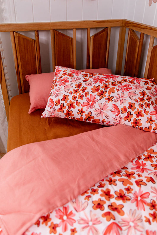 Pink and orange floral toddler pillowcase