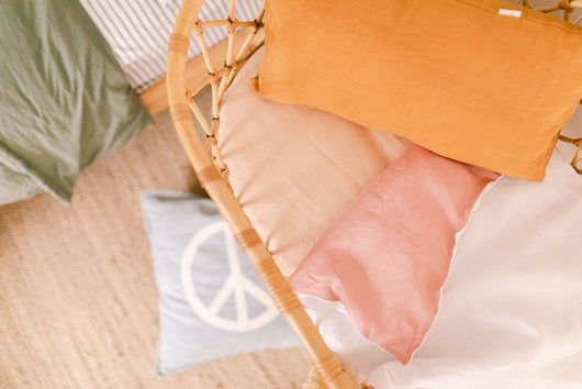 Blossom and white linen bassinet/pram blanket