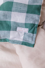 Forest green gingham linen with bone linen cot quilt