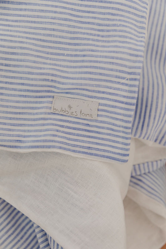 Blue stripes linen with white linen cot quilt