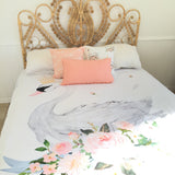 Floral swan double quilt cover