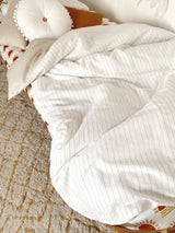 Ivory stripe linen with bone 100% linen single quilt cover