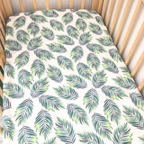 Blue and green palm leaves cot sheet