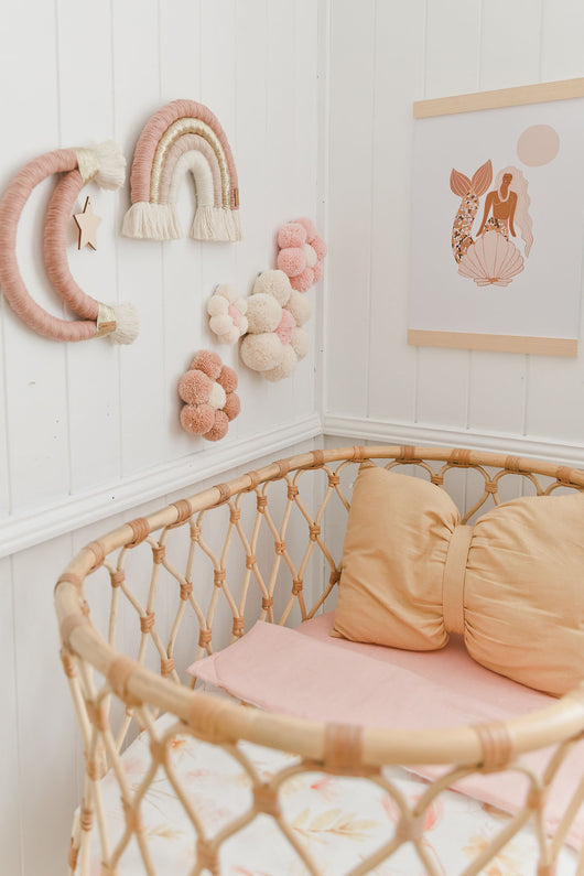 Peachy pink linen bassinet/ change table cover