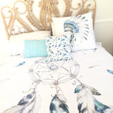 Blue and grey dreamcatcher queen quilt cover