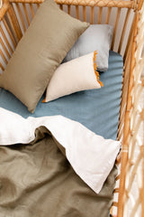 Sage linen with white linen cot quilt