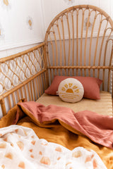 Stonewashed terracotta with stonewashed mustard linen cot quilt
