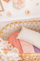 Blossom and peachy pink linen bassinet/pram blanket