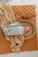 Sage gingham cotton knit blanket