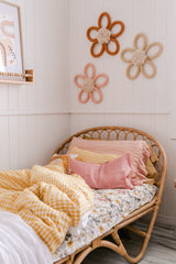 Yellow gingham and white 100% linen single quilt cover