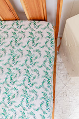 Green leaves fitted cot sheet