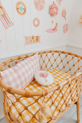 Yellow bold gingham 100% linen bassinet sheet/ change table cover