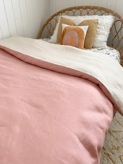 Blossom with bone 100% linen single quilt cover