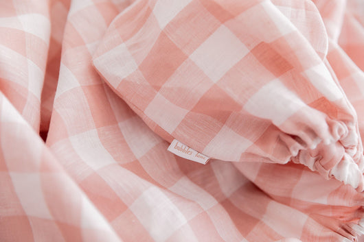Pink gingham linen single fitted sheet