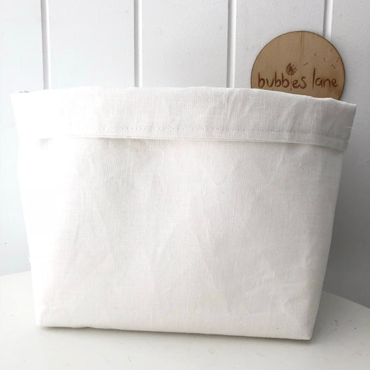 White linen fabric basket