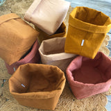 Mustard stonewashed 100% linen fabric basket