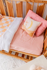 Peachy pink 100% linen cot sheet