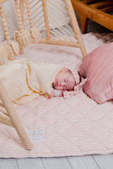 Pink stripe with plain pink quilted linen playmat