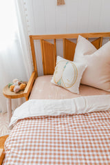 Toffee gingham linen with bone linen cot quilt
